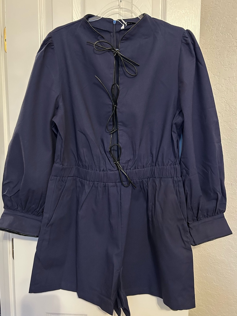 Navy Casual Tie-Front/Zip Back Romper